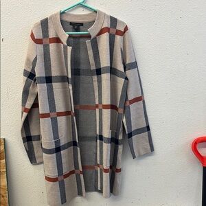 Tahari Plaid Open Cardigan with Pockets